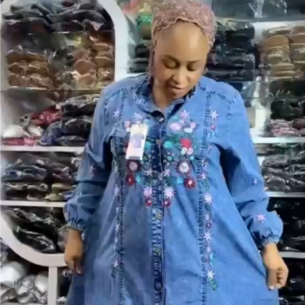 Embroidered Denim Dress with Floral Design
